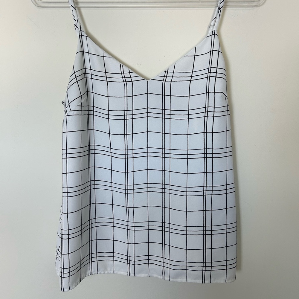 Banana Republic Cami Tank Top White Small Grid Plaid‎ V-Neck Adjustable Straps